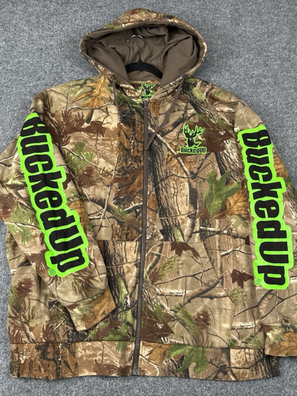 BuckedUp Camo Full Zip Hoodie 2XL Realtree Brown Green Cotton